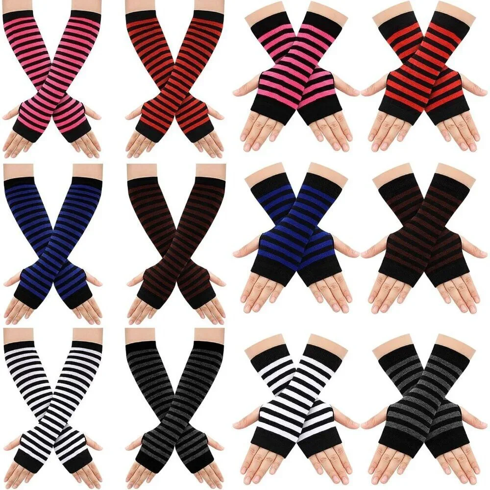 12 Pairs Women's Fingerless Gloves and Arm Warmers Set Winter Warm Stretchy